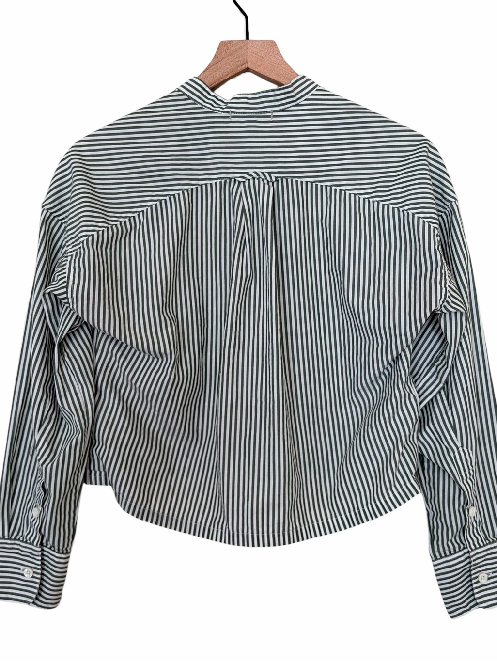 Alex Mill Green White Striped Cropped Mandarin Collar Poplin Shirt — image 6 of 6